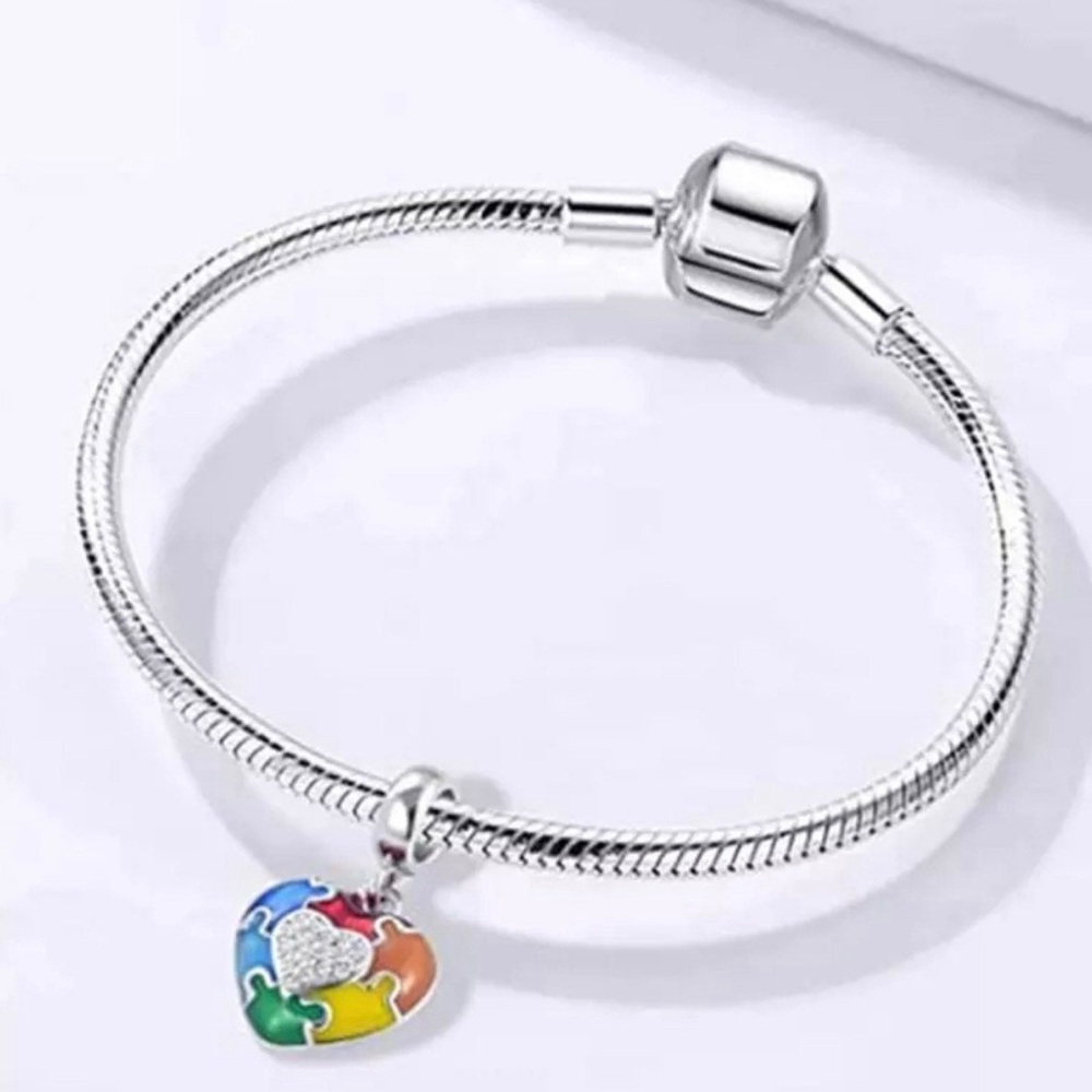 Autism Awareness Charm, S925 Silver Dangle Charm, fits Pandora Charm Bracelets - Picture 2 of 4